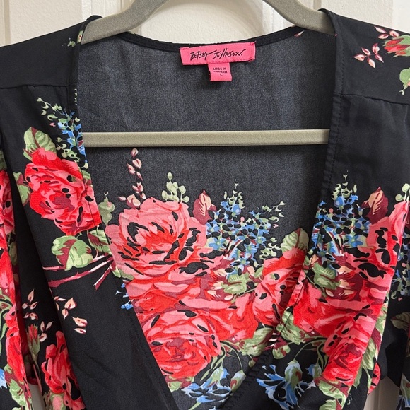 Vintage Betsey Johnson rayon black and pink floral - Picture 3 of 5